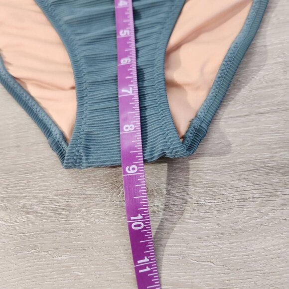 J. Crew Green Ribbed Curved Waist Cheeky String Bikini Bottom New W Tags Women L - Picture 6 of 16